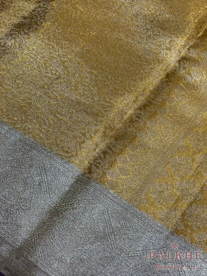 Gold Floral Jaal in Pure Tissue Kanjivaram Silk