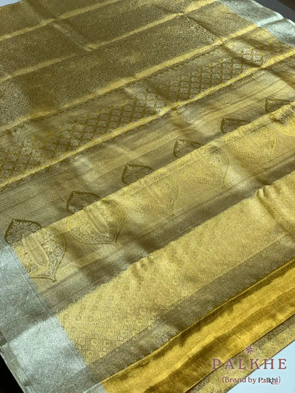 Gold Floral Jaal in Pure Tissue Kanjivaram Silk