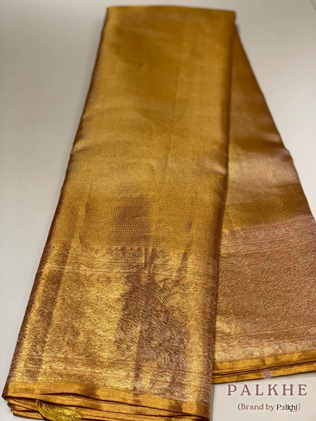 Gold & Pink Geometrical Brocade in Pure Tissue Kanjivaram Silk