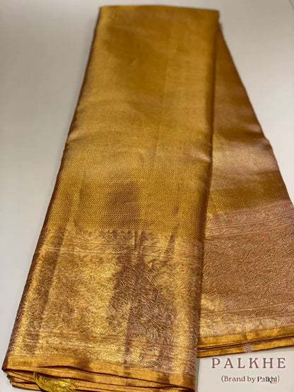 Gold & Pink Geometrical Brocade in Pure Tissue Kanjivaram Silk
