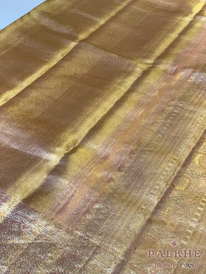 Gold & Pink Geometrical Brocade in Pure Tissue Kanjivaram Silk