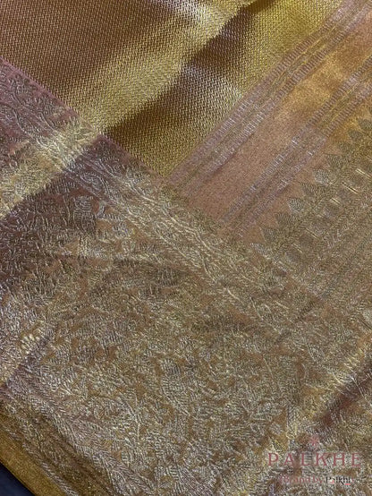Gold & Pink Geometrical Brocade in Pure Tissue Kanjivaram Silk