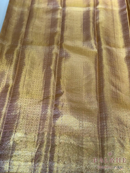 Gold & Pink Geometrical Brocade in Pure Tissue Kanjivaram Silk
