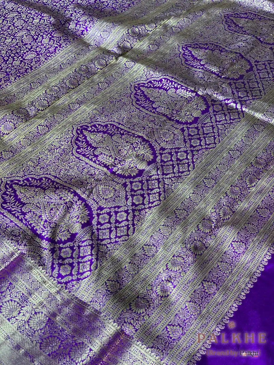 Purple Floral Jaal in Pure Kanjivaram Silk