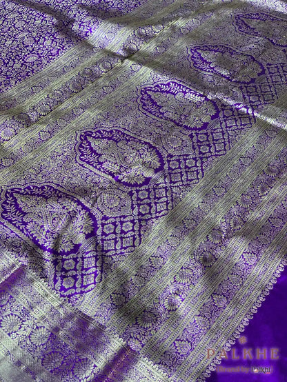 Purple Floral Jaal in Pure Kanjivaram Silk