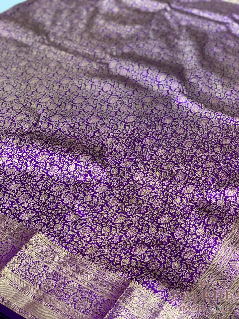 Purple Floral Jaal in Pure Kanjivaram Silk