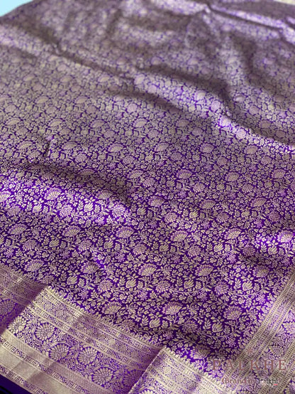Purple Floral Jaal in Pure Kanjivaram Silk
