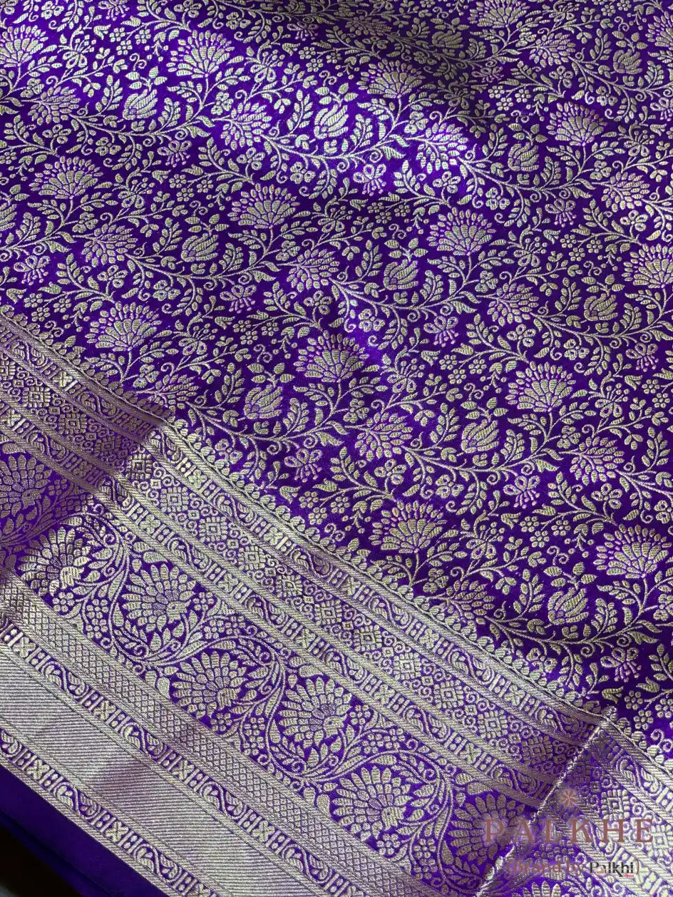 Purple Floral Jaal in Pure Kanjivaram Silk