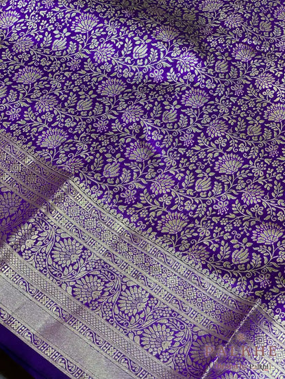 Purple Floral Jaal in Pure Kanjivaram Silk