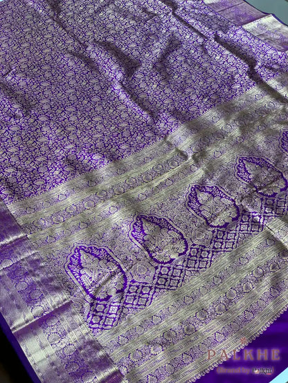Purple Floral Jaal in Pure Kanjivaram Silk