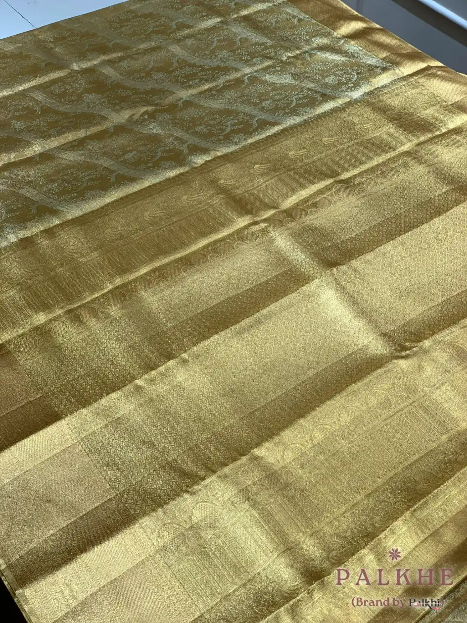 Gold Kanjivaram Floral Jaal in Pure Tissue Silk