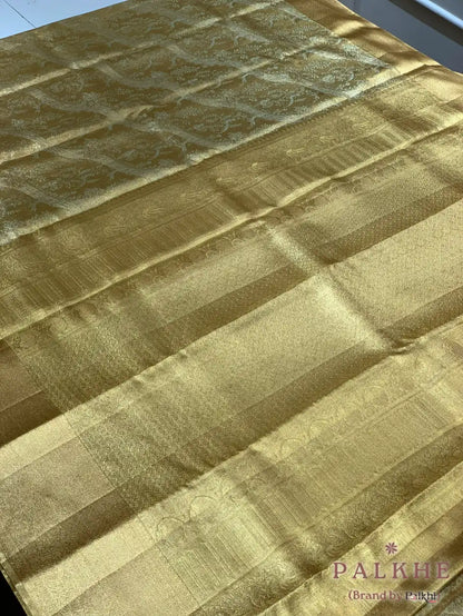 Gold Kanjivaram Floral Jaal in Pure Tissue Silk