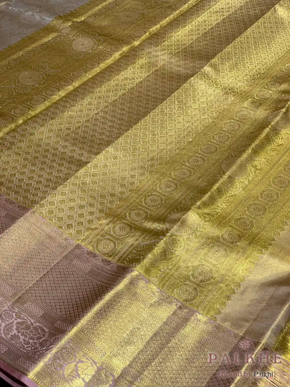 Gold Floral Jaal in Pure Kanjivaram Tissue Silk