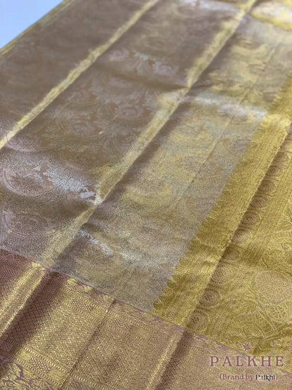Gold Floral Jaal in Pure Kanjivaram Tissue Silk