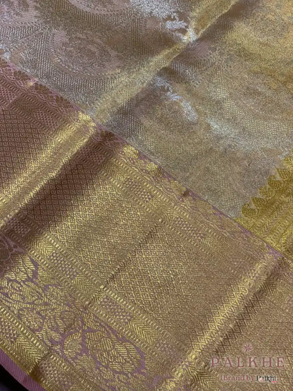 Gold Floral Jaal in Pure Kanjivaram Tissue Silk