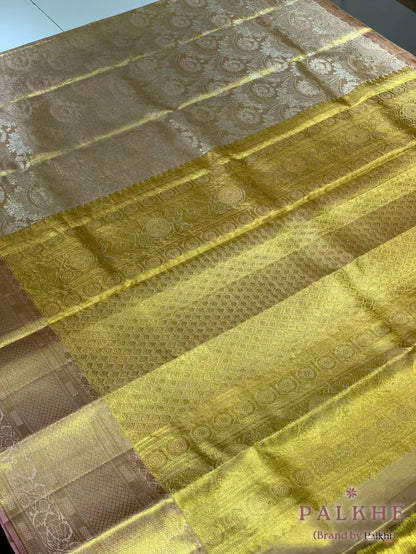 Gold Floral Jaal in Pure Kanjivaram Tissue Silk