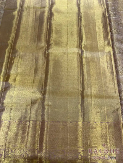 Gold Floral Jaal in Pure Kanjivaram Tissue Silk