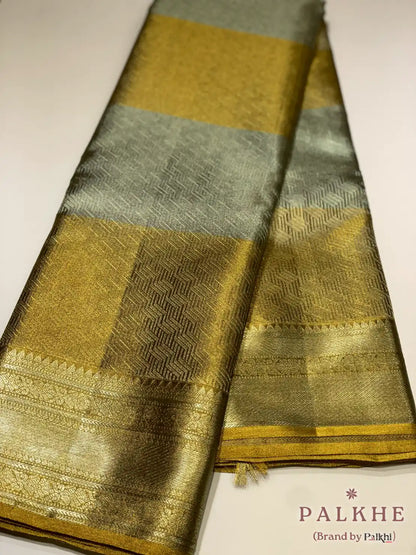 Gold and Silver Geometric in Pure Kanjivaram Tissue Silk