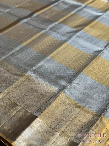Gold and Silver Geometric in Pure Kanjivaram Tissue Silk