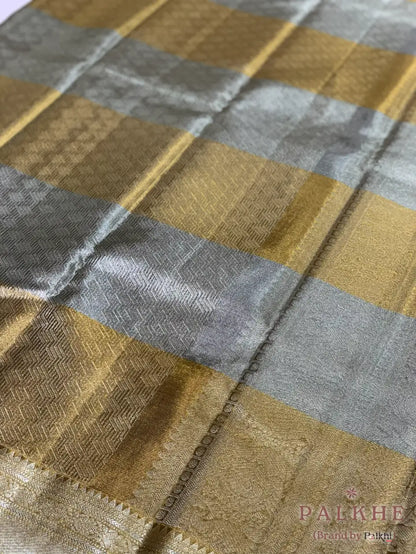 Gold and Silver Geometric in Pure Kanjivaram Tissue Silk