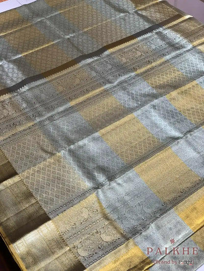 Gold and Silver Geometric in Pure Kanjivaram Tissue Silk
