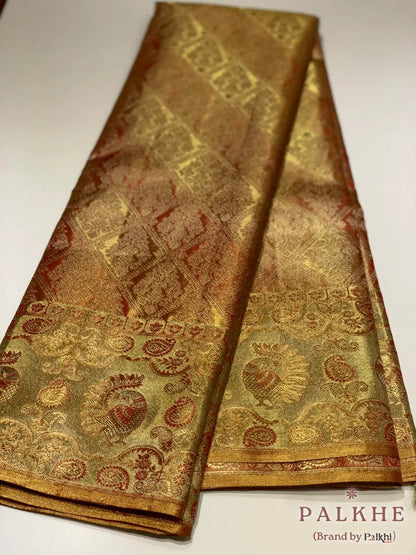 Rust Kanjivaram Floral Jaal in Pure Tissue Silk
