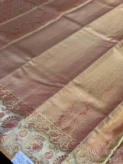 Rust Kanjivaram Floral Jaal in Pure Tissue Silk