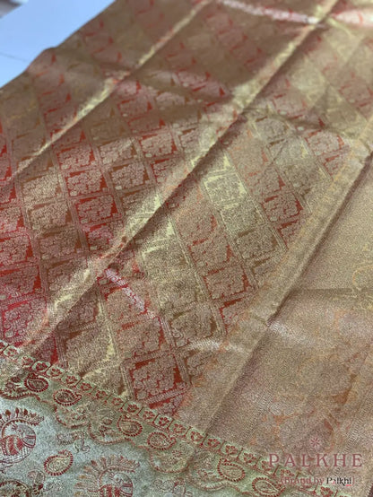 Rust Kanjivaram Floral Jaal in Pure Tissue Silk