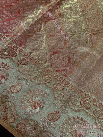 Rust Kanjivaram Floral Jaal in Pure Tissue Silk