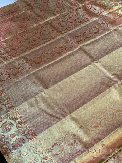 Rust Kanjivaram Floral Jaal in Pure Tissue Silk