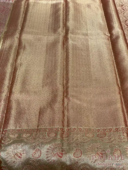 Rust Kanjivaram Floral Jaal in Pure Tissue Silk