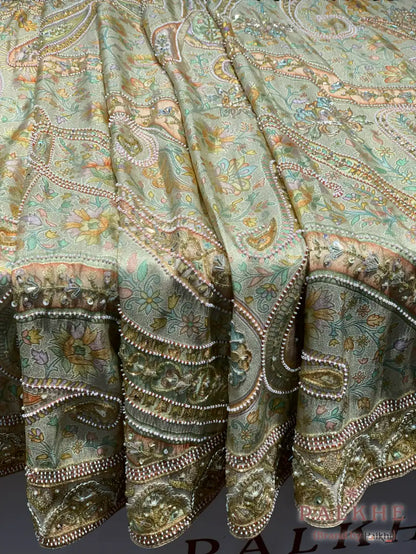 Multicolor Pashmina Tissue x Hand Embroidery