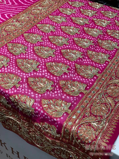 Pink Georgette Bandhej Rai Bandhej x Hand Embroidery