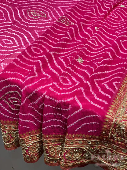 Pink Georgette Bandhej Rai Bandhej x Hand Embroidery