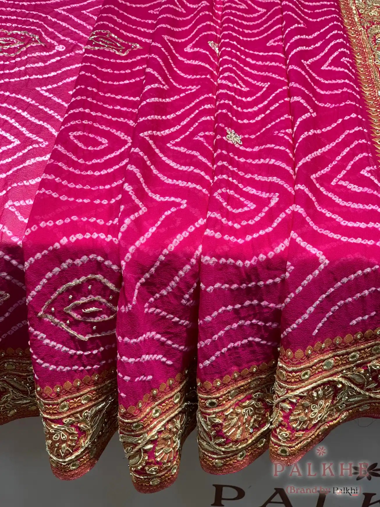 Pink Georgette Bandhej Rai Bandhej x Hand Embroidery