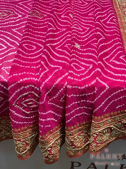 Pink Georgette Bandhej Rai Bandhej x Hand Embroidery