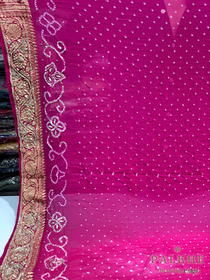 Pink Georgette Bandhej Rai Bandhej x Hand Embroidery