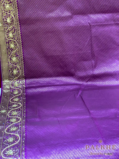 Purple Floral Jaal Banarasi x Hand Embroidery