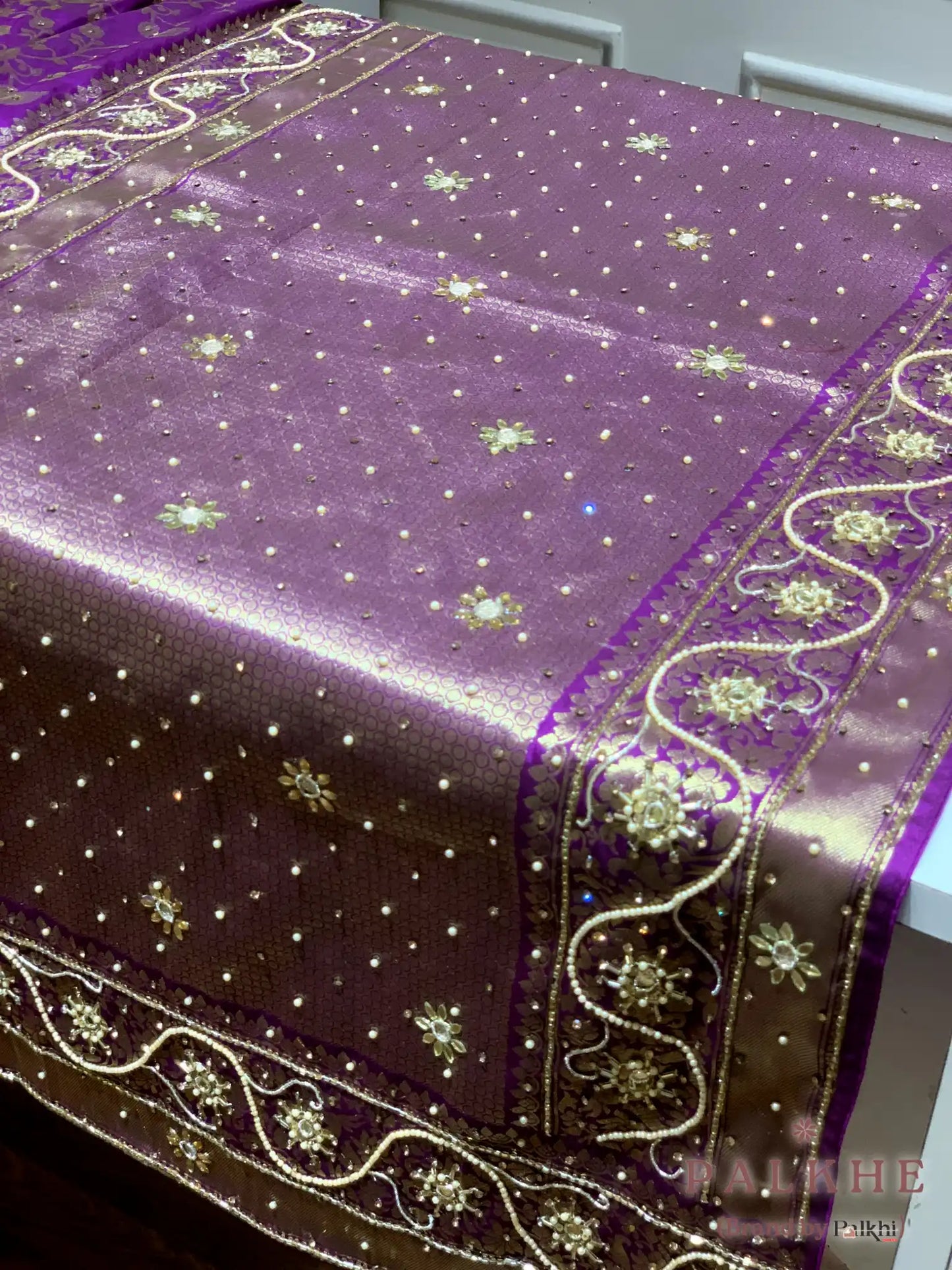 Purple Floral Jaal Banarasi x Hand Embroidery