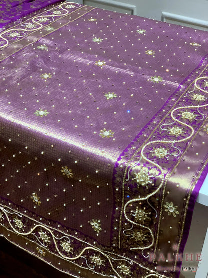 Purple Floral Jaal Banarasi x Hand Embroidery