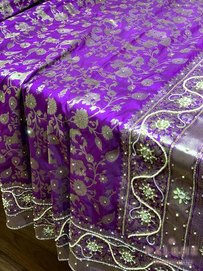 Purple Floral Jaal Banarasi x Hand Embroidery