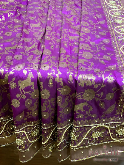 Purple Floral Jaal Banarasi x Hand Embroidery