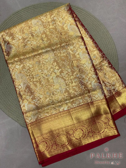 Rani Pink Kanjivaram Floral Jaal in Pure Tissue Silk