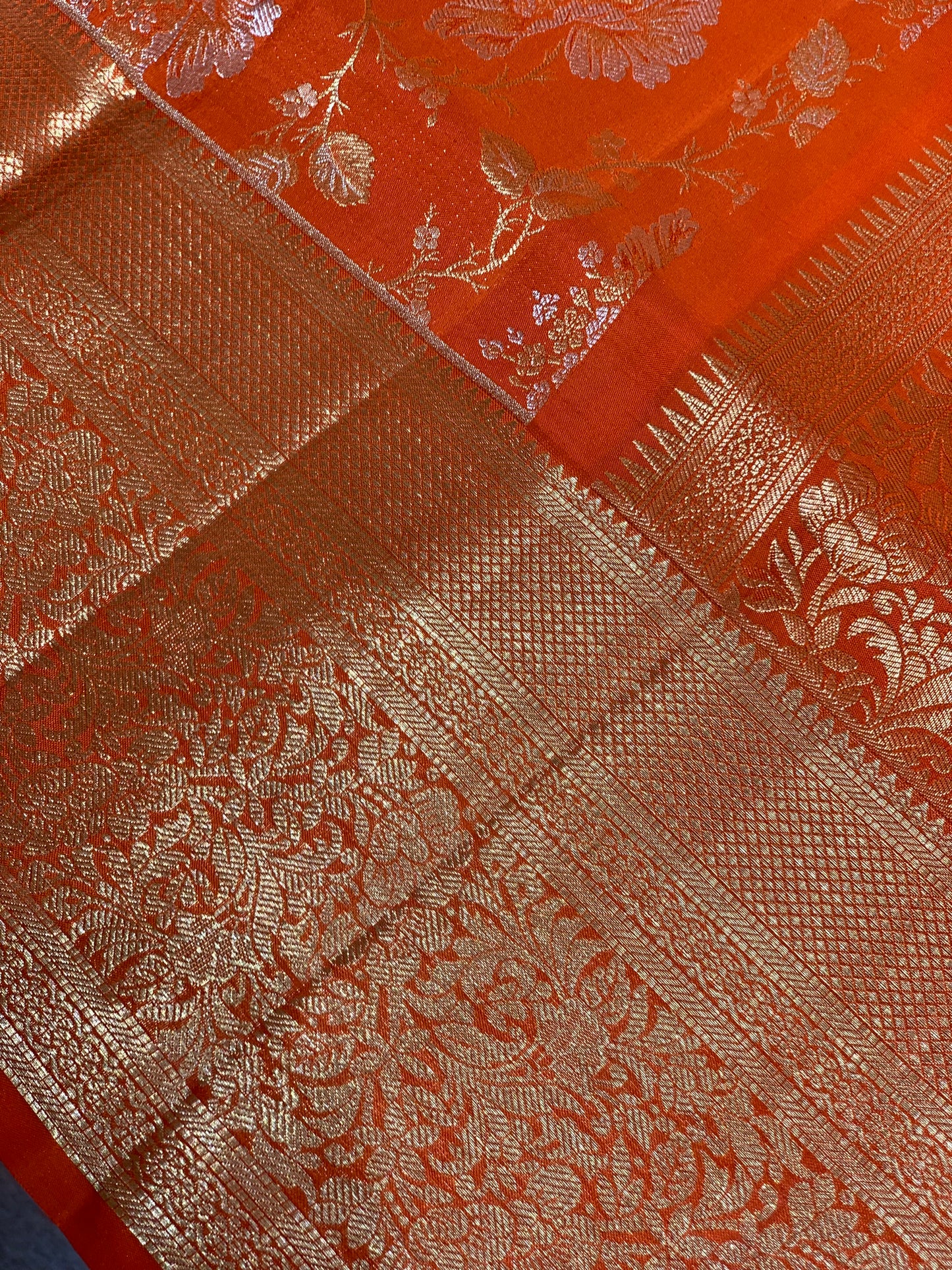 Rust Orange Floral Jaal in Pure Kanjivaram Silk