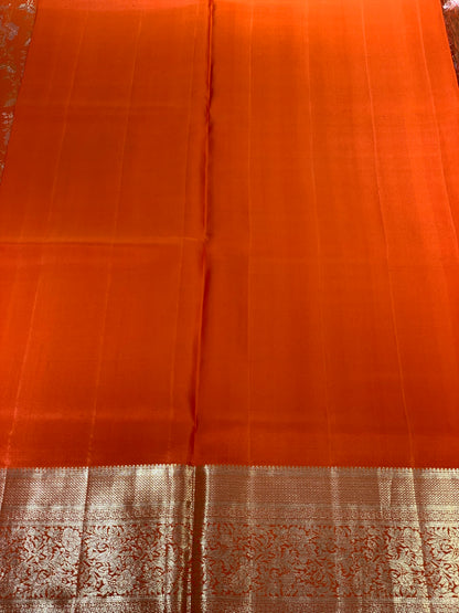 Rust Orange Floral Jaal in Pure Kanjivaram Silk