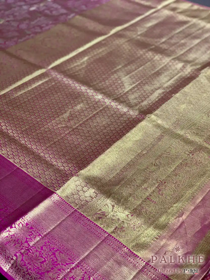 Pink Kanjivaram Floral Jaal in Pure Silk