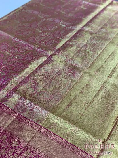 Pink Kanjivaram Floral Jaal in Pure Silk