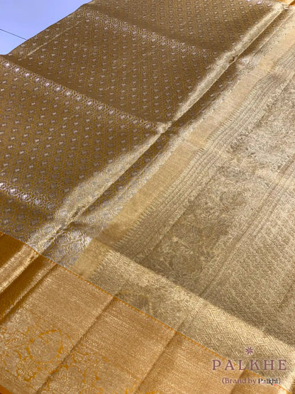 Gold Kanjivaram Brocade in Pure Tissue Silk