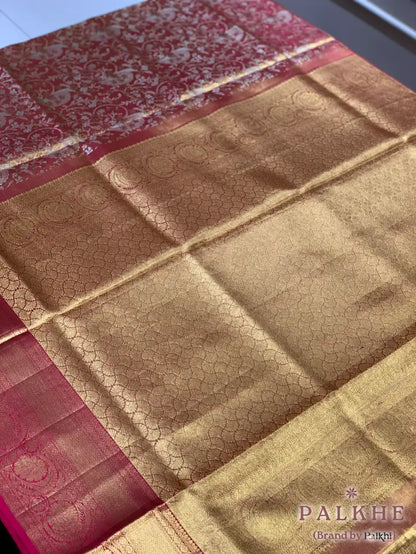 Pink Kanjivaram Floral Jaal in Pure Silk
