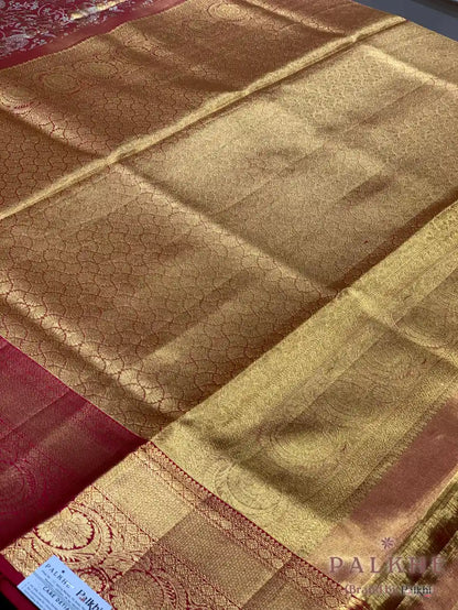 Rani Pink Kanjivaram Floral Jaal in Pure Tissue Silk